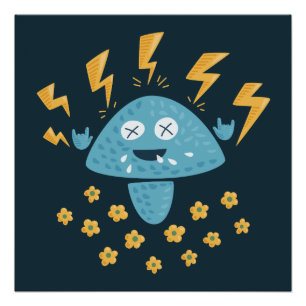 Pôster Cartum Engraçado Cogumelo de Metal