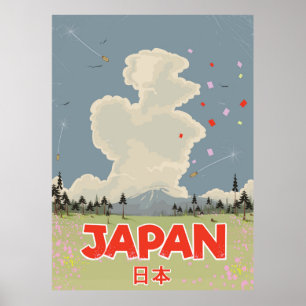 Pôster Cartum estilo antigo do Monte Fiji no Japão