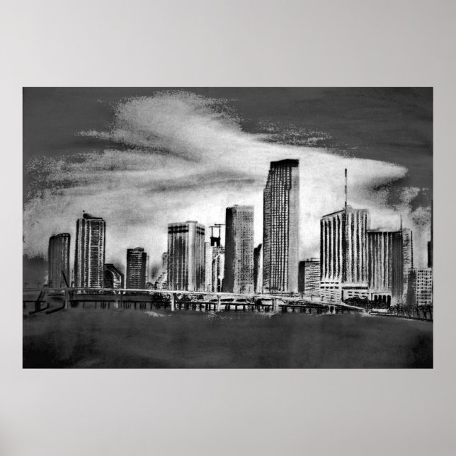 Poster Carvão de Miami Skyline (Frente)