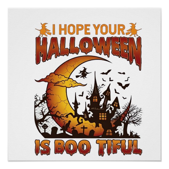 Pôster Casa Assombrada Boo Tiful de Halloween Lua Crescen (Frente)
