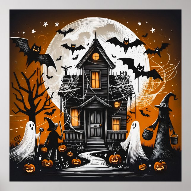Poster Casa assombrada de Halloween (Frente)