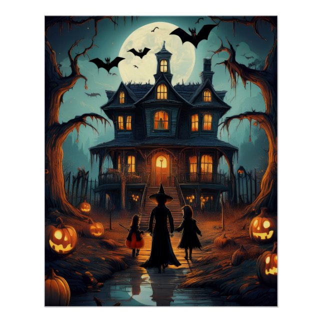 Pôster Casa Assombrada de Halloween ou Guloseimas (Frente)