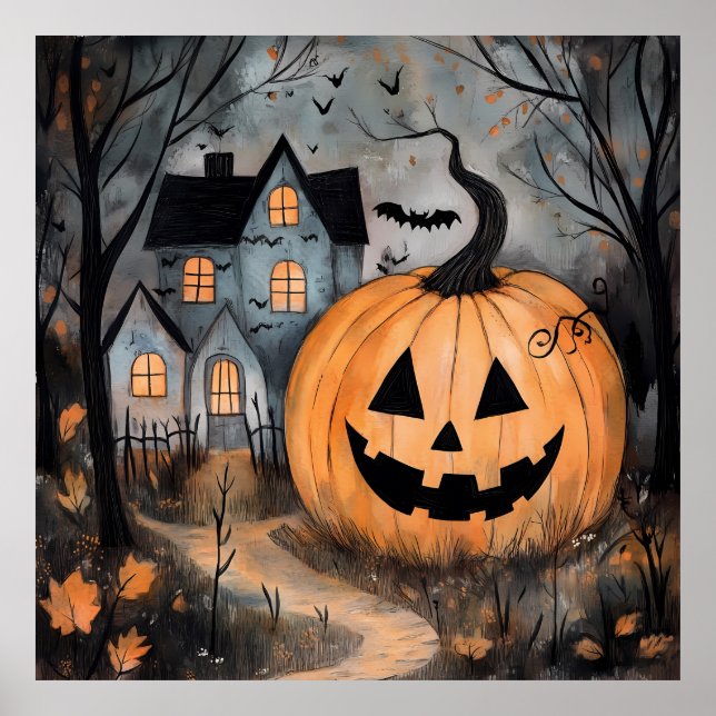 Poster Casa Assombrada e Halloween Giant Pumpkin (Frente)