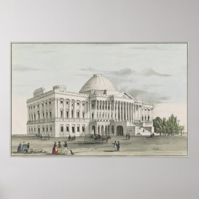 Pôster Casa Branca, Capitólio no Washington Lithógrafo (Frente)