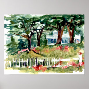 Poster Casa Branca Floresta de Árvores Bandeira Americana