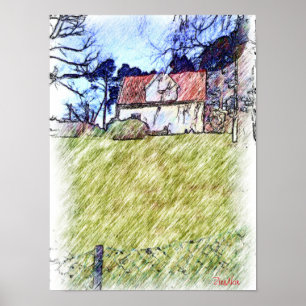 Pôster casa branca no monte