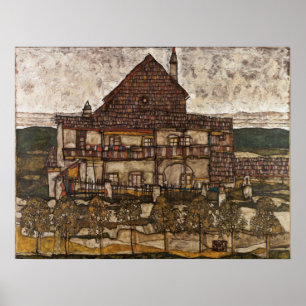 Pôster Casa com o telhado da telha por Egon Schiele