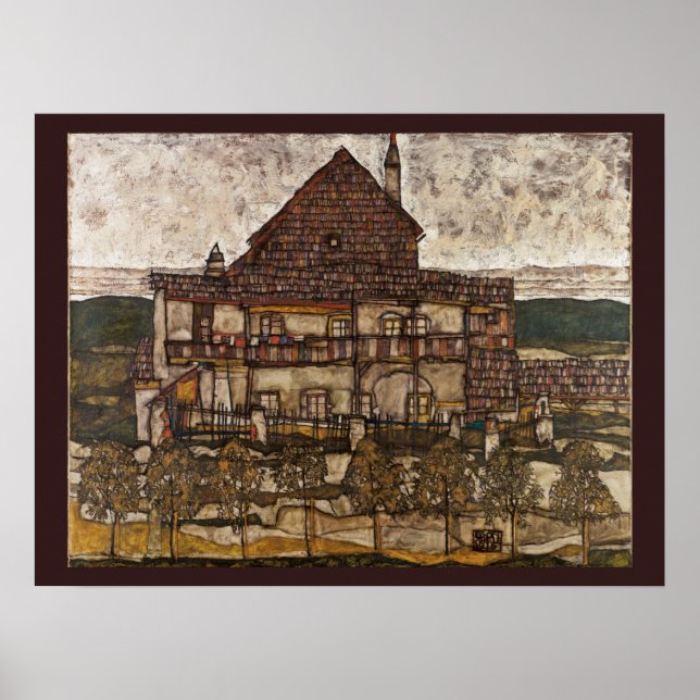 Pôster Casa com Telhado de Telhas por Egon Schiele (Frente)