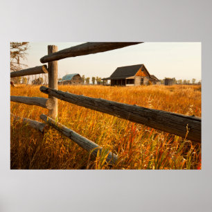 Poster Casa da fazenda e cerca de trilho em Teton grande