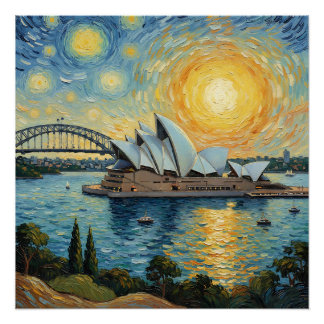 Pôster Casa da Ópera de Sydney e pintura da Ponte da Baía