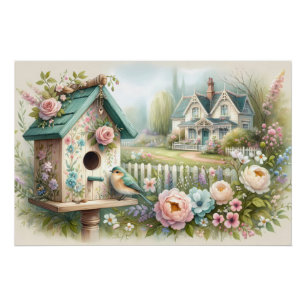 Pôster Casa de Aniversário de Cottagecore com Jardim Flor