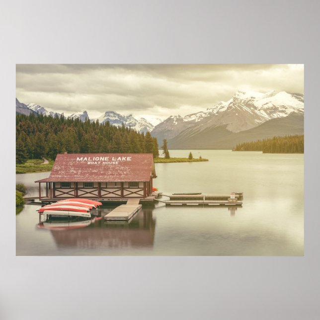 Poster Casa de barcos do Lago Maligne (Frente)