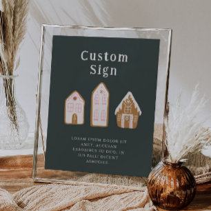 Poster Casa de Biscoito de Gengibre Rosa de Natal Sinal P
