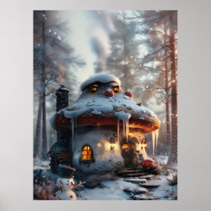 Poster Casa de cogumelos na neve