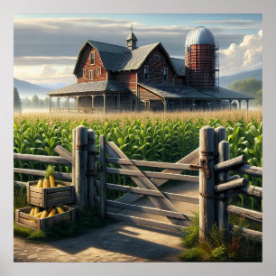 Poster Casa de Fazenda russa com uma Arte Cornfield Ai