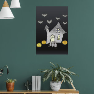 Poster Casa De Halloween, Gatos Pretos, Morcegos