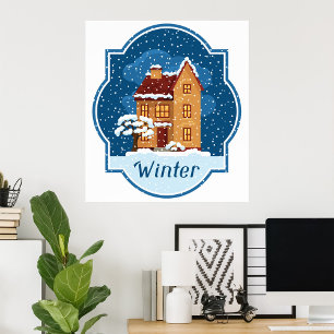 Poster Casa De Inverno Na Neve
