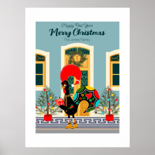 Poster Casa de Natal portuguesa com saudações de galo