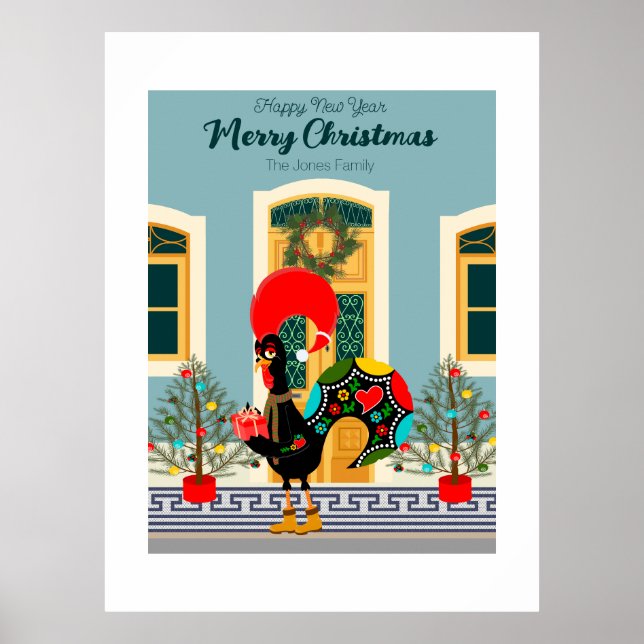 Poster Casa de Natal portuguesa com saudações de galo (Frente)