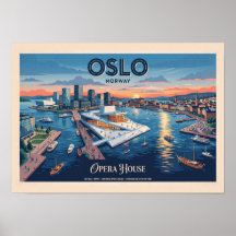 Casa de Ópera de Oslo Cartaz de Viagem Vintage - N