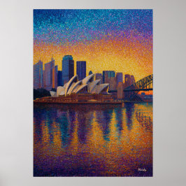 Poster Casa de Ópera de Sydney Pontilhismo Arte de Paisag