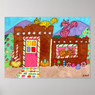 Poster Casa de pão-de-espécie de Adobe com arte popular