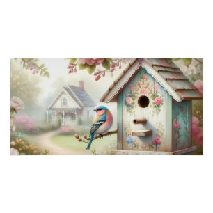 Pôster Casa de Pássaros da Primavera com Flores Pastel e