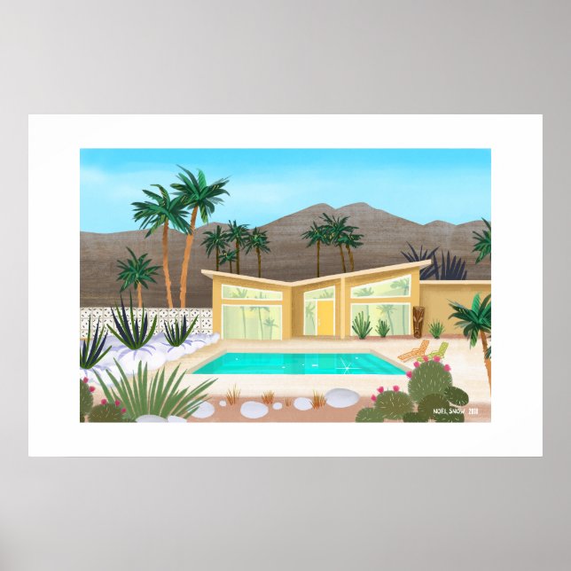 Poster Casa de Piscina Moderno de Meados do Século Grande (Frente)