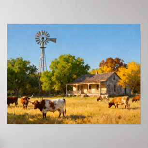Poster Casa de Rancho no Texas no Outono
