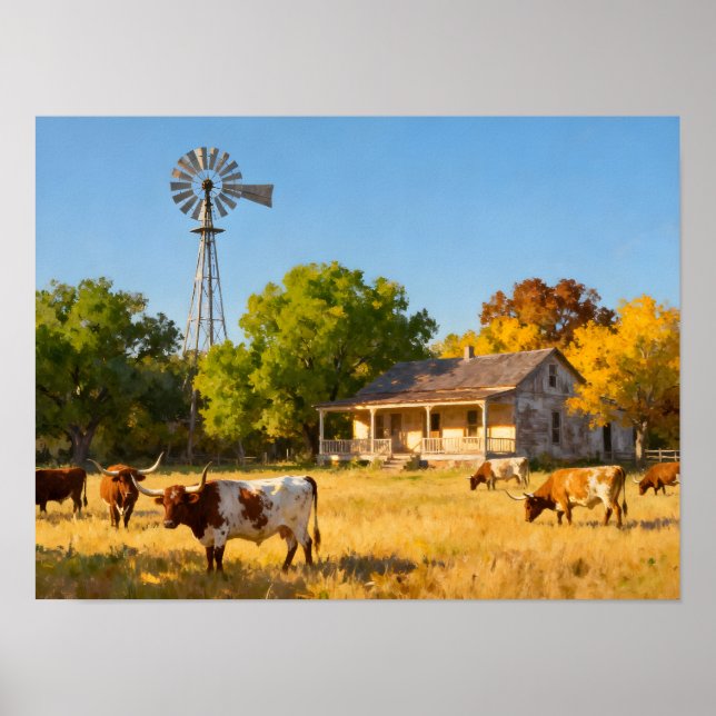 Poster Casa de Rancho no Texas no Outono (Frente)