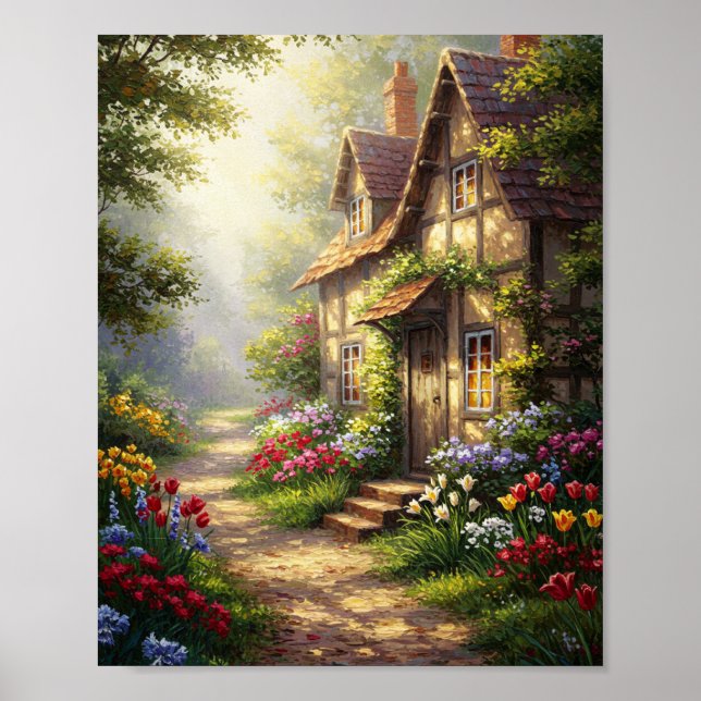 Poster Casa Ensolarada & Flores | Obra-Prima a Óleo (Frente)