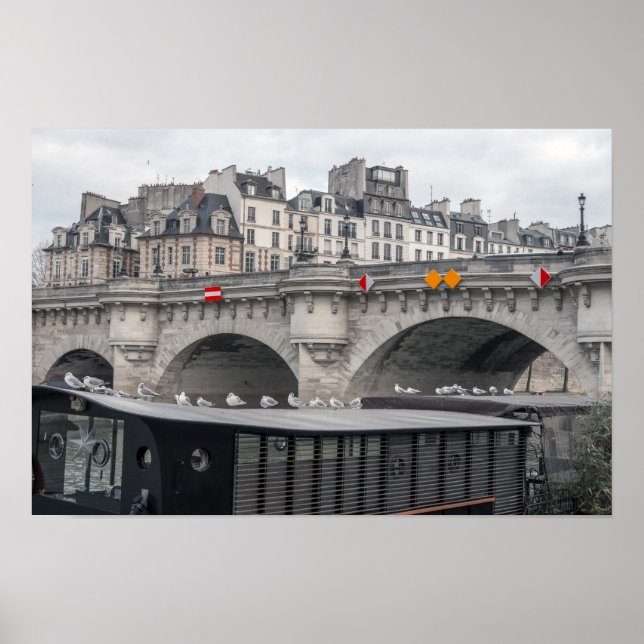 Poster Casa flutuante perto de Pont Neuf - Paris, França (Frente)