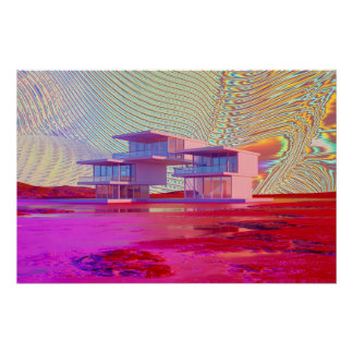 Pôster Casa Futurística em meio a um surreal colorido