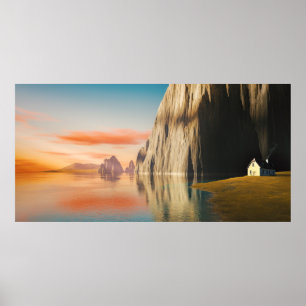 Poster Casa no pôr do sol Oceano