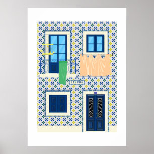 Poster Casa portuguesa Lisboa com azulejos e aves