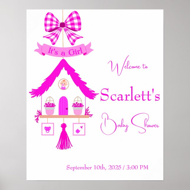 Poster Casa rosa personalizada É uma garota (Frente)