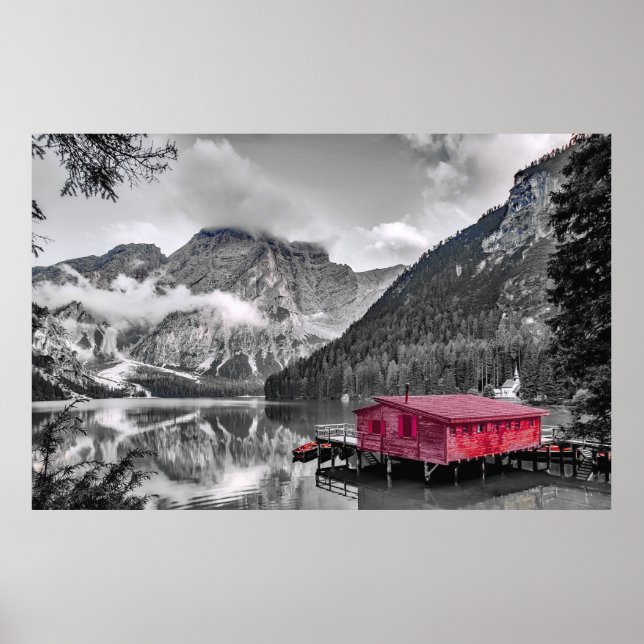 Poster Casa Vermelha Monocromática Branca Negra (Frente)