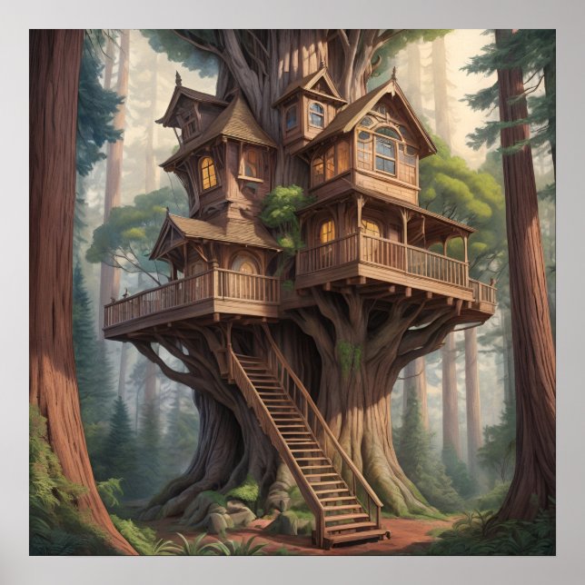 Poster casa vitoriana em árvore-vermelha (Frente)