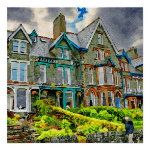 Pôster Casa vitoriana em Keswick pintada em aquarela