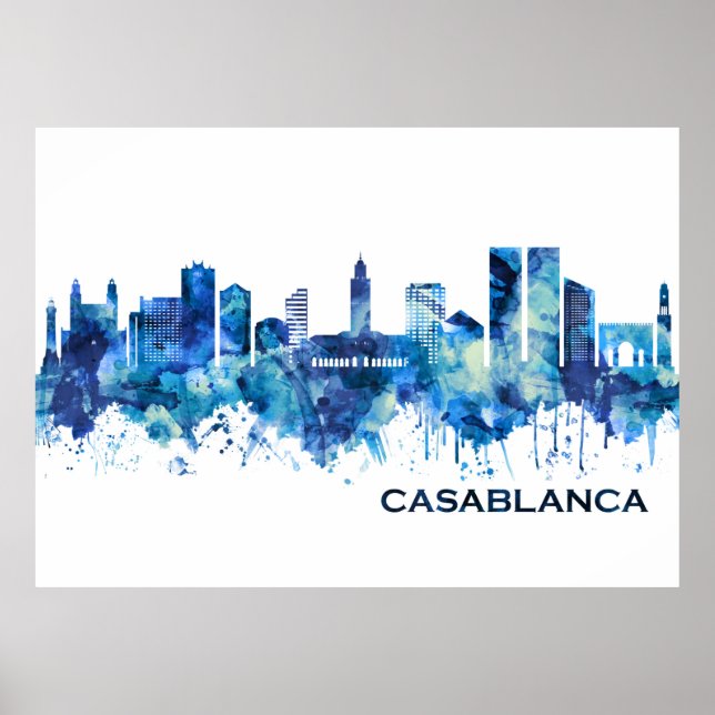 Poster Casablanca Marrocos Skyline Blue (Frente)