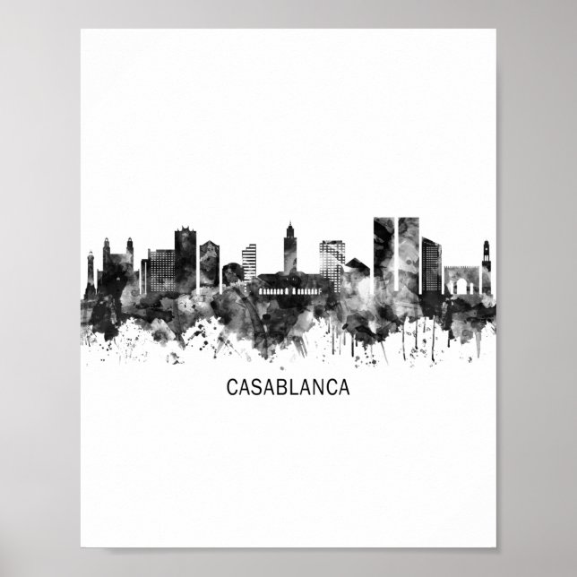 Poster Casablanca Marrocos Skyline BW (Frente)
