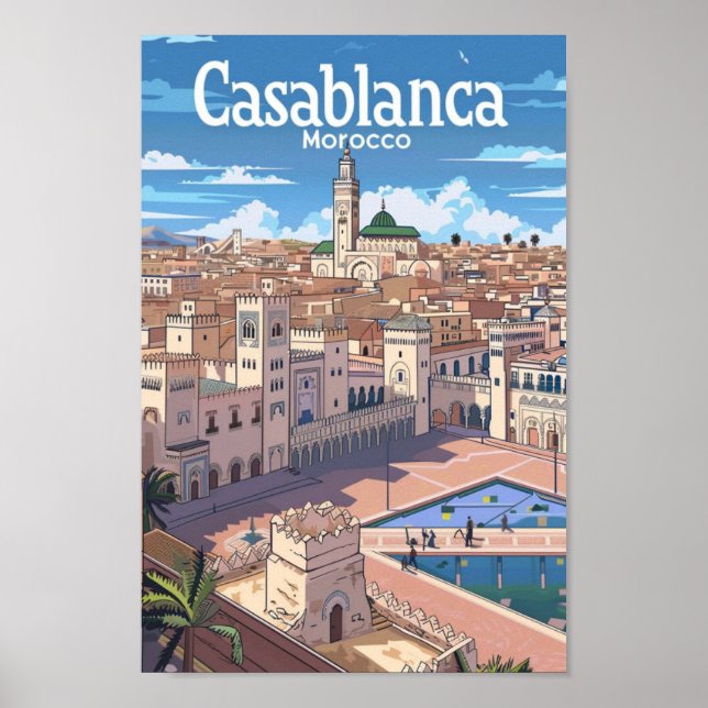 Poster Casablanca, Viagens vintage Marrocos (Frente)