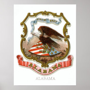 Poster Casaco de armas do Estado de Vintage, Alabama