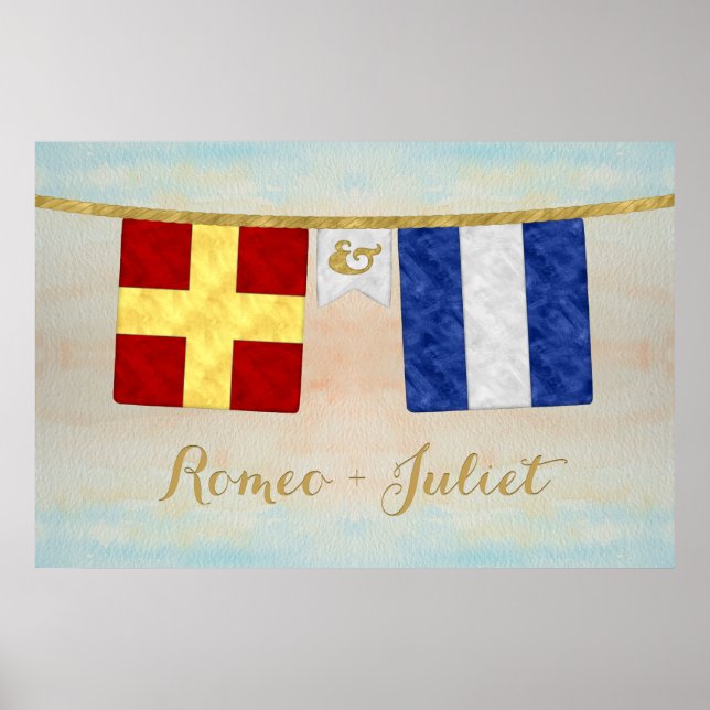 Poster Casais de Aquarela Sinalizadores de Sinal Marítimo (Frente)