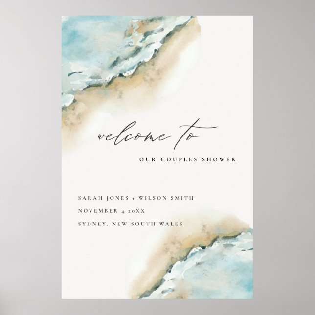 Poster Casais de praia da Onda Costeira do Mar Bem-vindo (Frente)