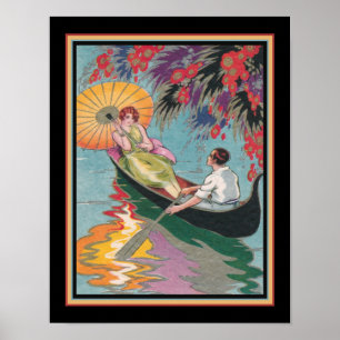 Poster Casal Art Deco em Canoagem
