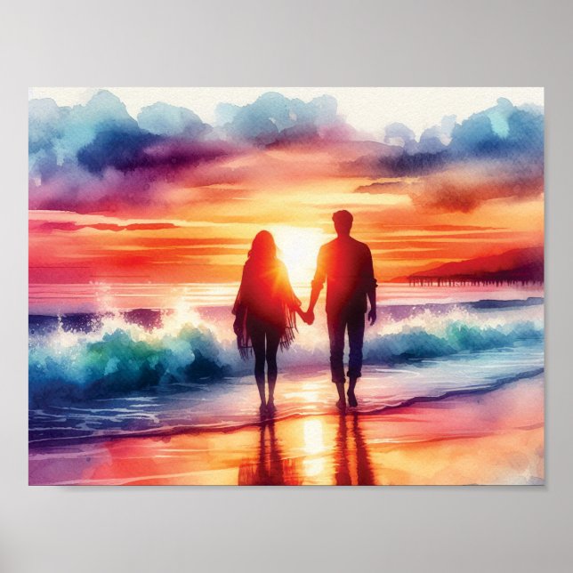 Poster Casal Caminhando Na Praia (Frente)