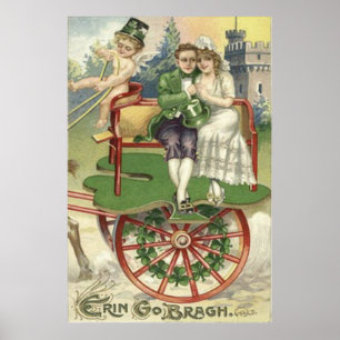 Poster Casal Casado Shamrock Carruagem de Cavalo Querubim