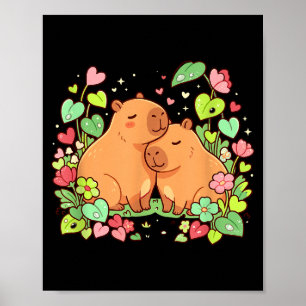 Poster Casal de Capivaras Fofo Dia dos Namorados Coração
