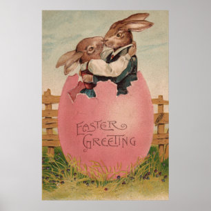 Poster Casal De Coelho Da Páscoa Beijando Ovo Colorido P